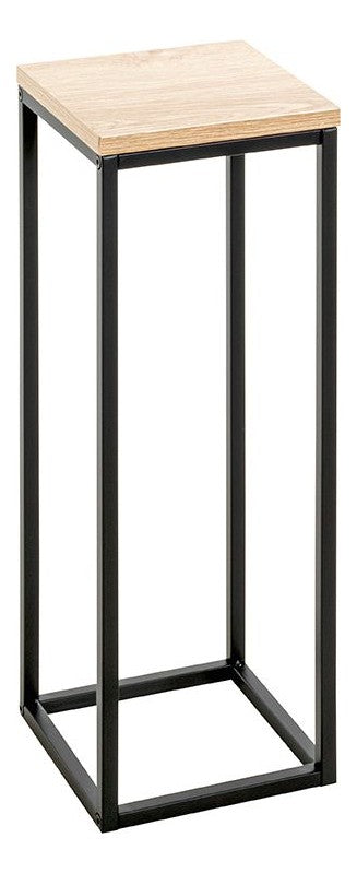 Haku Blumensäule aus Stahlrohr mit quadratischer Ablage in Eiche-Dekor