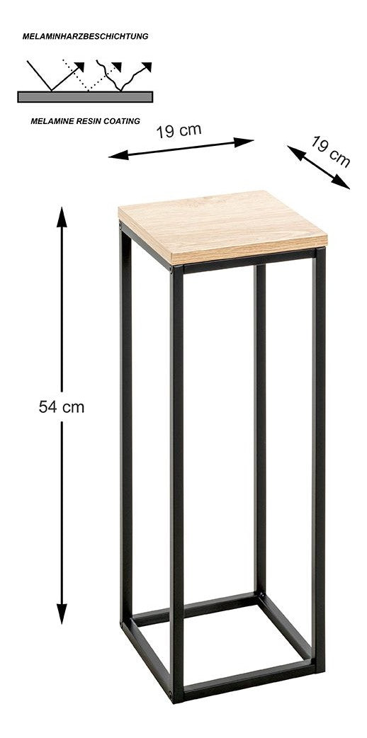 Haku Blumensäule aus Stahlrohr mit quadratischer Ablage in Eiche-Dekor