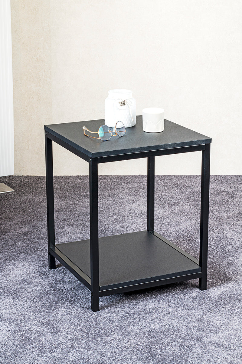 Haku Beistelltisch schwarz, Gestell Stahlrohr, Ablagen MDF