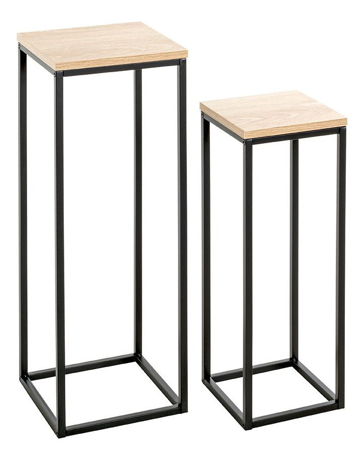 Blumensäule im 2er-Set, Eiche-Dekor mit schwarzem Stahlrohrgestell – Ansicht 1