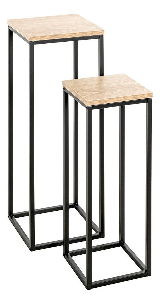 Blumensäule im 2er-Set, Eiche-Dekor mit schwarzem Stahlrohrgestell – Ansicht 11