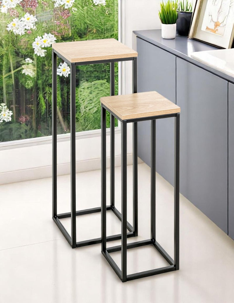 Blumensäule im 2er-Set, Eiche-Dekor mit schwarzem Stahlrohrgestell – Ansicht 3