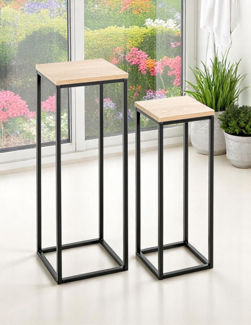 Blumensäule im 2er-Set, Eiche-Dekor mit schwarzem Stahlrohrgestell – Ansicht 6