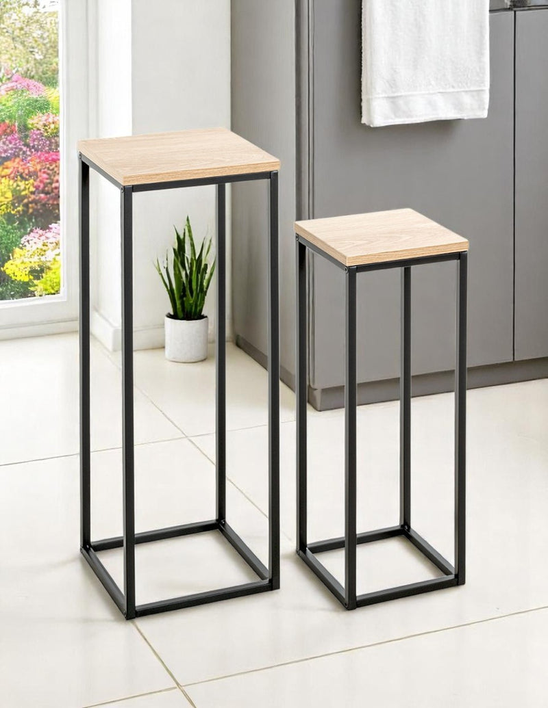 Blumensäule im 2er-Set, Eiche-Dekor mit schwarzem Stahlrohrgestell – Ansicht 7