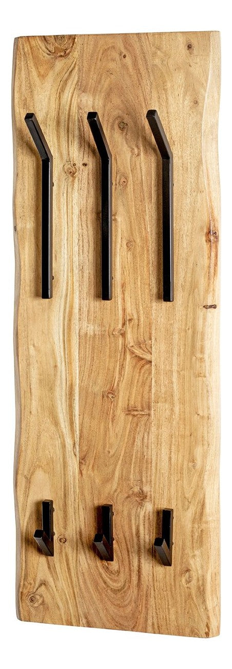Wandgarderobe Akazie mit 8 Metallhaken, schwarz-braun – Ansicht 1