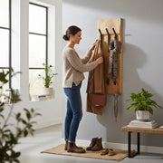 Wandgarderobe Akazie mit 8 Metallhaken, schwarz-braun – Ansicht 2