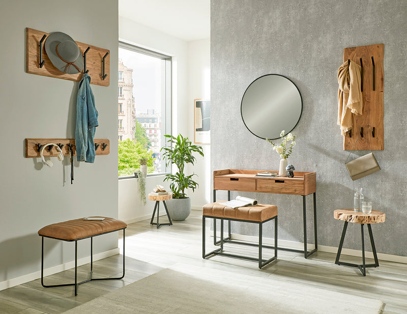 Wandgarderobe Akazie mit 8 Metallhaken, schwarz-braun – Ansicht 3