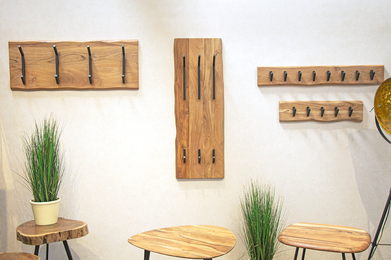 Wandgarderobe Akazie mit 8 Metallhaken, schwarz-braun – Ansicht 9