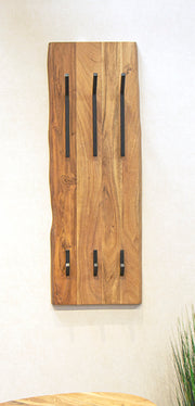 Wandgarderobe Akazie mit 8 Metallhaken, schwarz-braun – Ansicht 10
