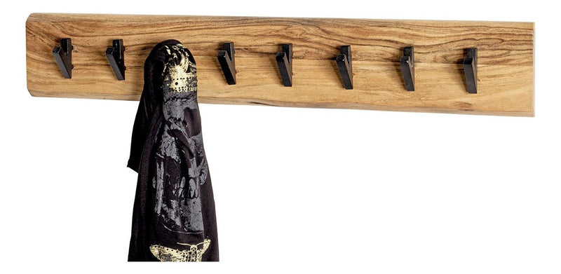 Haku Wandgarderobe aus Akazie-Massivholz mit 5 Metallhaken, schwarz