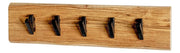 Wandgarderobe aus Akazie massiv mit 5 Metallhaken, Baumkante – Ansicht 1