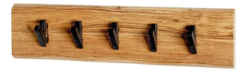 Wandgarderobe aus Akazie massiv mit 5 Metallhaken, Baumkante – Ansicht 1