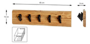 Wandgarderobe aus Akazie massiv mit 5 Metallhaken, Baumkante – Ansicht 11