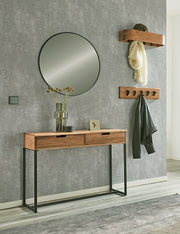 Wandgarderobe aus Akazie massiv mit 5 Metallhaken, Baumkante – Ansicht 3