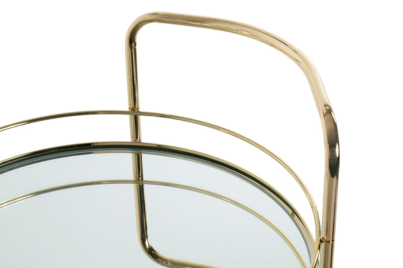 Haku Servierwagen rund, vermessingt mit Spiegelglas-Ablagen