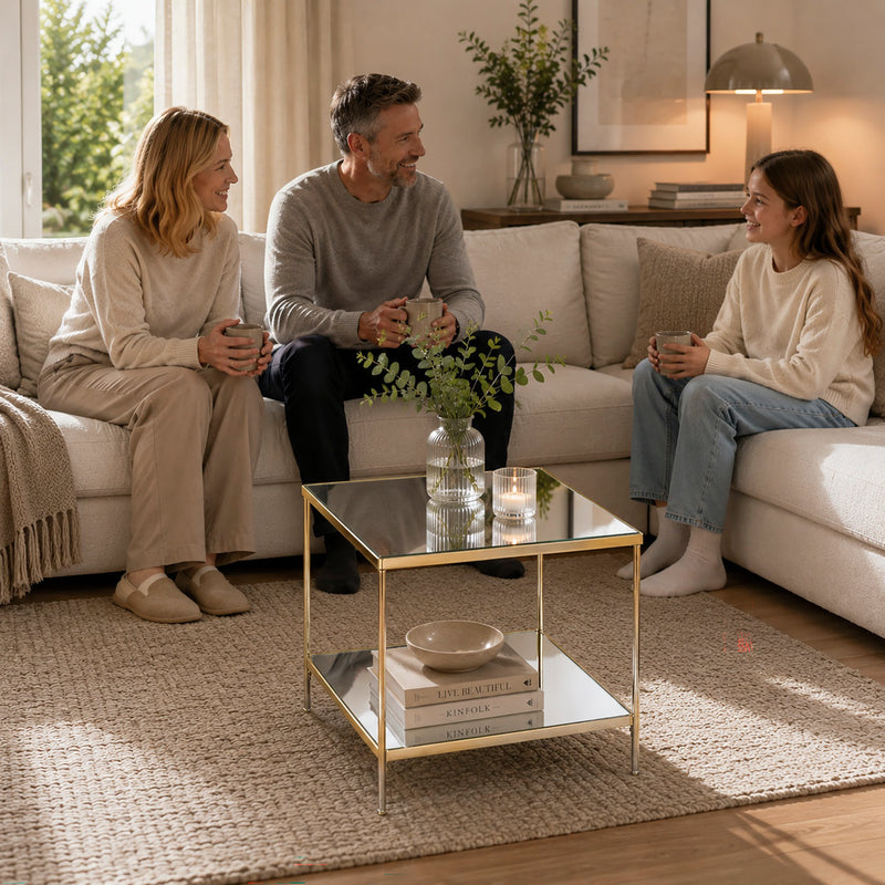 Beistelltisch vermessingt, Spiegelglas-Ablagen, Art Deco – Ansicht 2