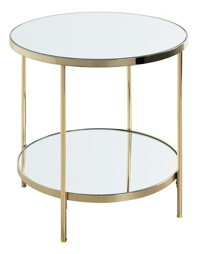 Haku Beistelltisch rund, vermessingt, Art Deco mit Spiegelglas-Ablagen