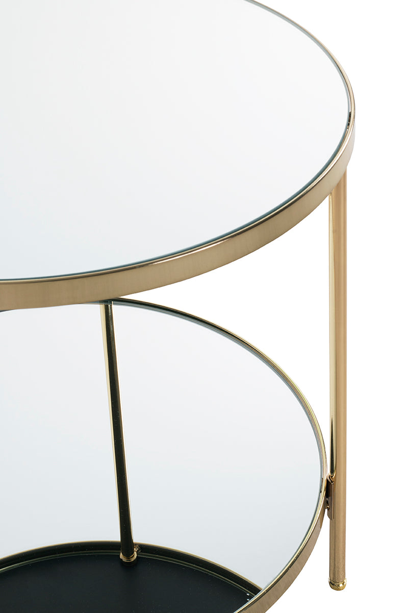 Haku Beistelltisch rund, vermessingt, Art Deco mit Spiegelglas-Ablagen