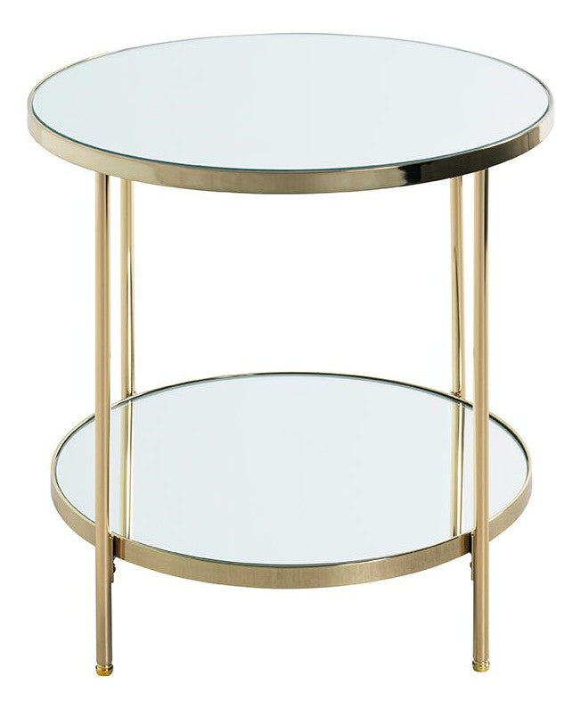 Haku Beistelltisch rund, vermessingt, Art Deco mit Spiegelglas-Ablagen