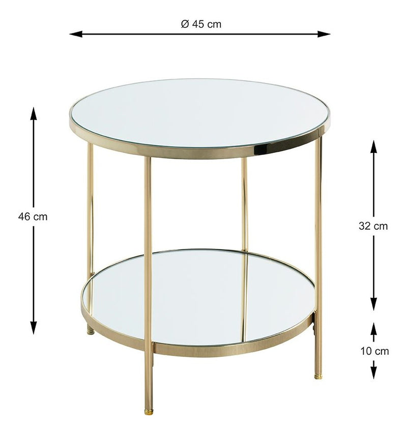 Haku Beistelltisch rund, vermessingt, Art Deco mit Spiegelglas-Ablagen
