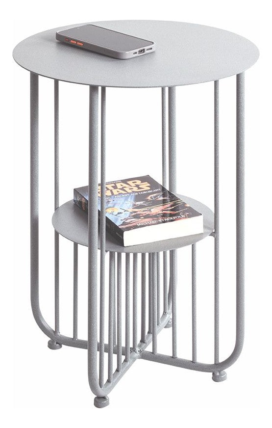 Haku Beistelltisch rund mit zwei Ablagen, Metall grau, X-Form