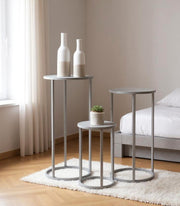 Blumensäule 3er-Set, rund aus Stahlrohr in Grau, Höhe 50–70 cm – Ansicht 2