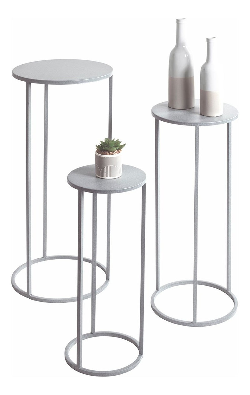 Blumensäule 3er-Set, rund aus Stahlrohr in Grau, Höhe 50–70 cm – Ansicht 5
