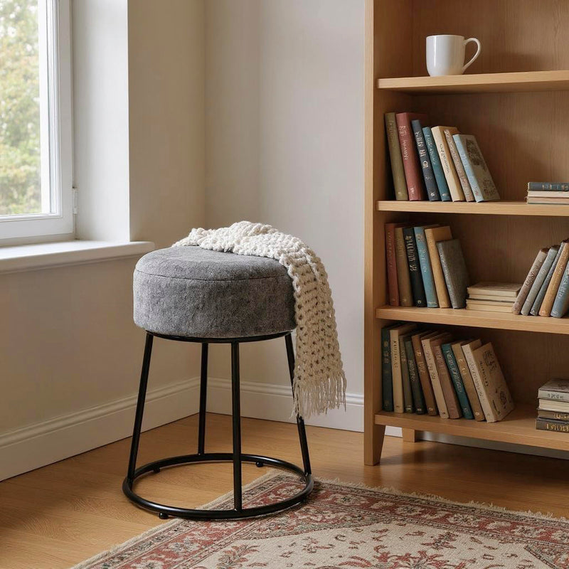 Haku Hocker Art Deco, gepolstert, Anthrazit mit schwarzem Stahlgestell