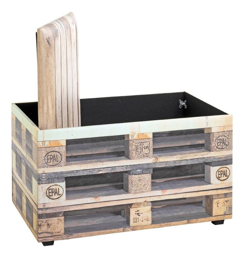 Sitztruhe Palette mit Kunstleder-Motivdruck, Industrial Stil – Ansicht 4