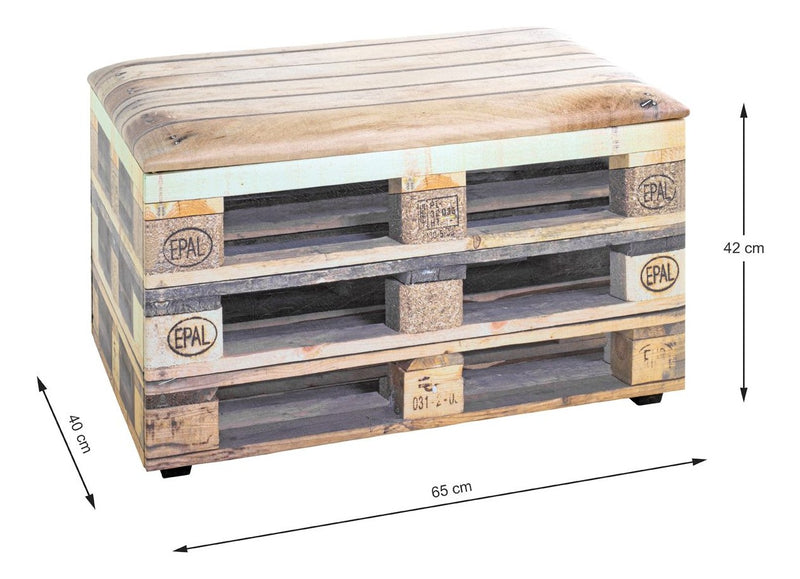 Sitztruhe Palette mit Kunstleder-Motivdruck, Industrial Stil – Ansicht 5