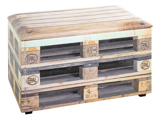 Sitztruhe Palette mit Kunstleder-Motivdruck, Industrial Stil – Ansicht 1
