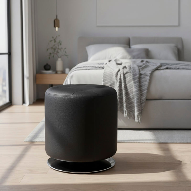 Haku Hocker rund mit Kunstlederbezug, drehbar, schwarz-chrom