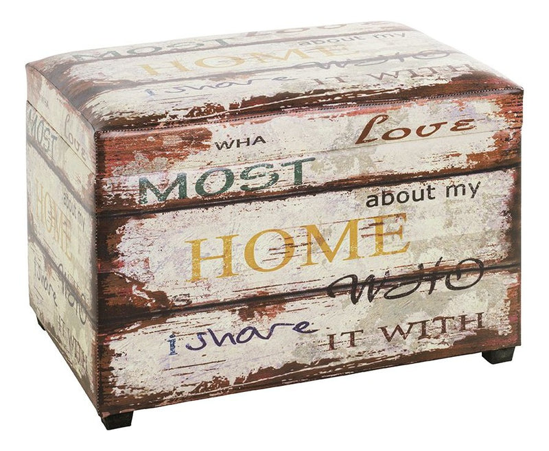 Sitztruhe mit Schriftzug-Motiv in Vintage-Kunstleder, Beige – Ansicht 1