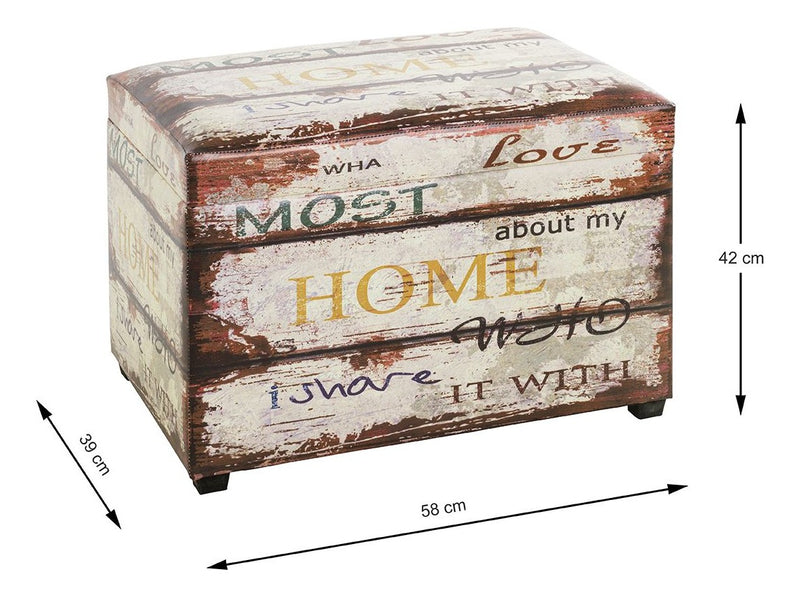 Sitztruhe mit Schriftzug-Motiv in Vintage-Kunstleder, Beige – Ansicht 9