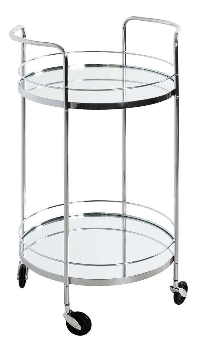 Haku Servierwagen rund, Chrom mit Spiegelglas-Ablagen und Rollen
