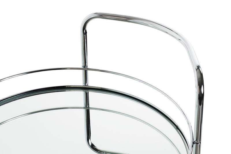 Haku Servierwagen rund, Chrom mit Spiegelglas-Ablagen und Rollen