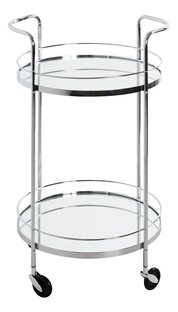 Haku Servierwagen rund, Chrom mit Spiegelglas-Ablagen und Rollen