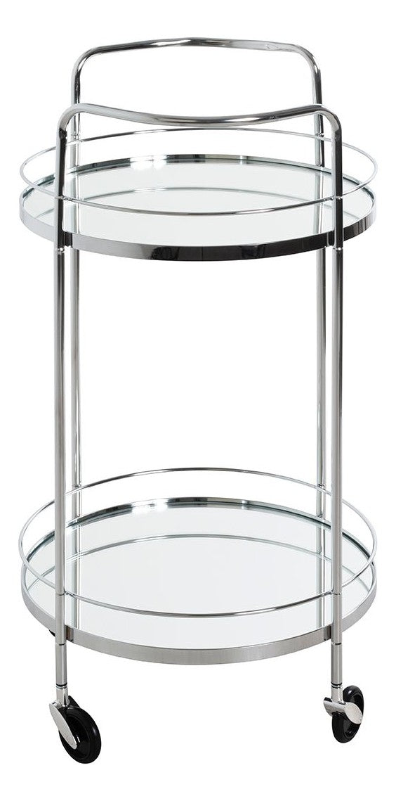 Haku Servierwagen rund, Chrom mit Spiegelglas-Ablagen und Rollen
