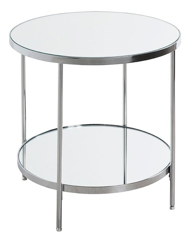 Haku Beistelltisch rund in Chrom mit Spiegelglas-Ablagen, Art Deco