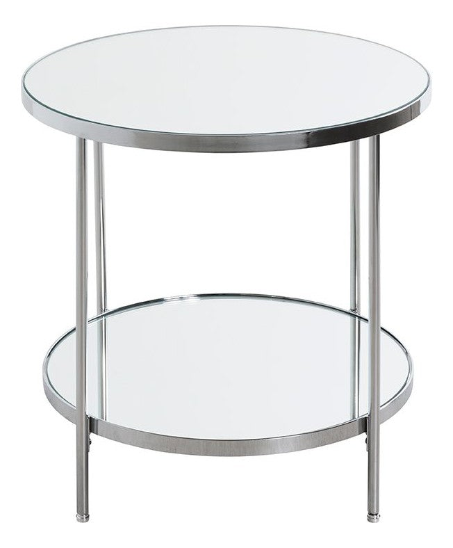 Haku Beistelltisch rund in Chrom mit Spiegelglas-Ablagen, Art Deco