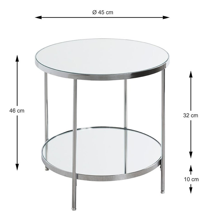 Haku Beistelltisch rund in Chrom mit Spiegelglas-Ablagen, Art Deco