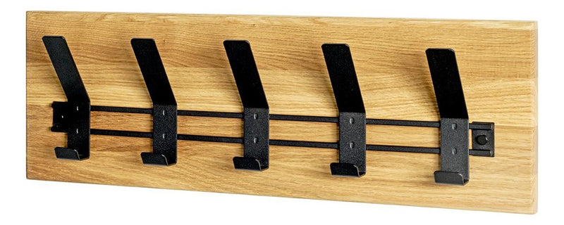 Haku Wandgarderobe aus Eiche massiv mit 5 Metallhaken schwarz