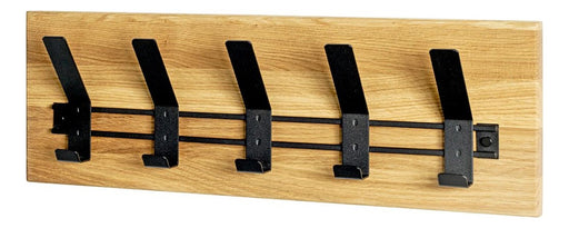 Wandgarderobe aus Eiche massiv mit 5 Metallhaken schwarz – Ansicht 1