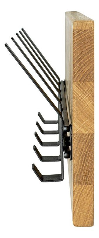 Haku Wandgarderobe aus Eiche massiv mit 5 Metallhaken schwarz