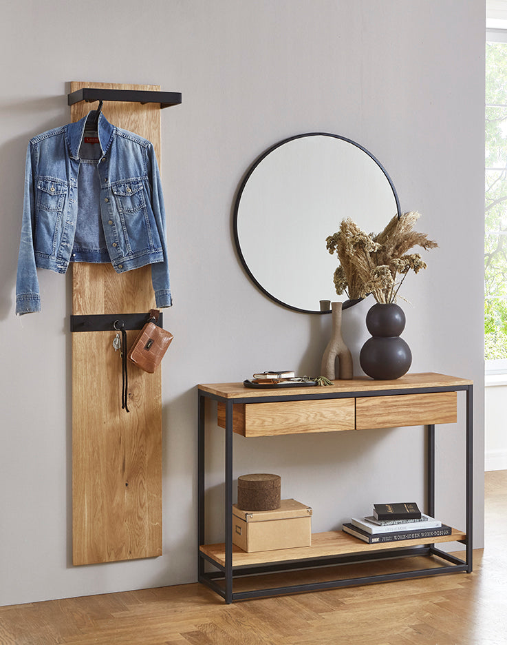 Wandgarderobe Eiche Massivholz mit Metallrahmen, 7 Haken – Ansicht 2