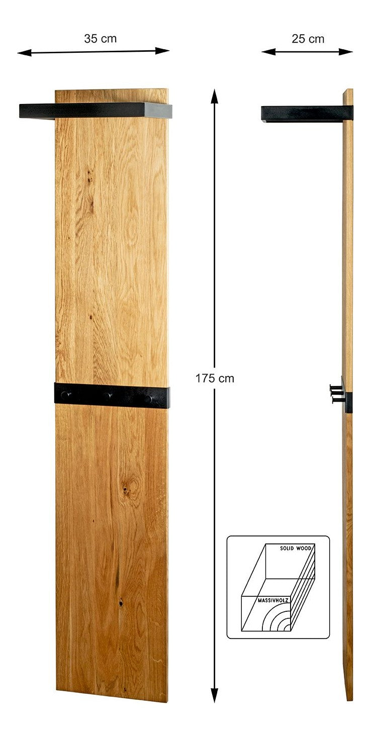 Wandgarderobe Eiche Massivholz mit Metallrahmen, 7 Haken – Ansicht 9