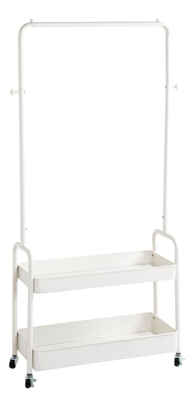 Haku Rollgarderobe aus Stahlrohr, weiß, mit Ablagen und Rollen