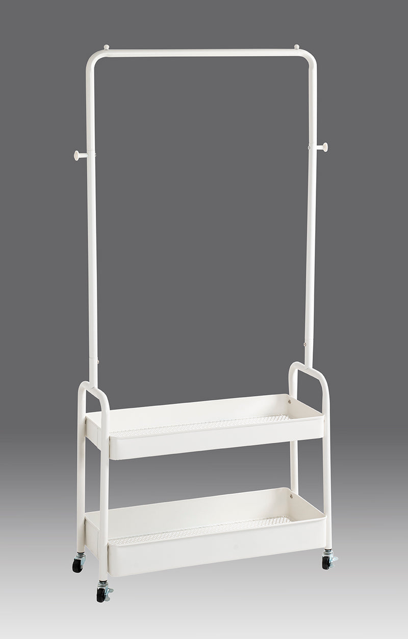 Haku Rollgarderobe aus Stahlrohr, weiß, mit Ablagen und Rollen