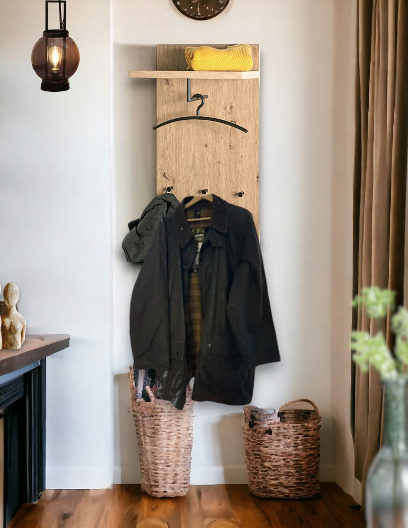 Haku Wandgarderobe mit Hutablage und 5 Haken, Dekor Eiche hell
