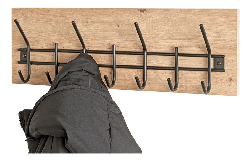 Wandgarderobe mit 7 Haken in Eiche hell mit schwarzen Akzenten – Ansicht 4